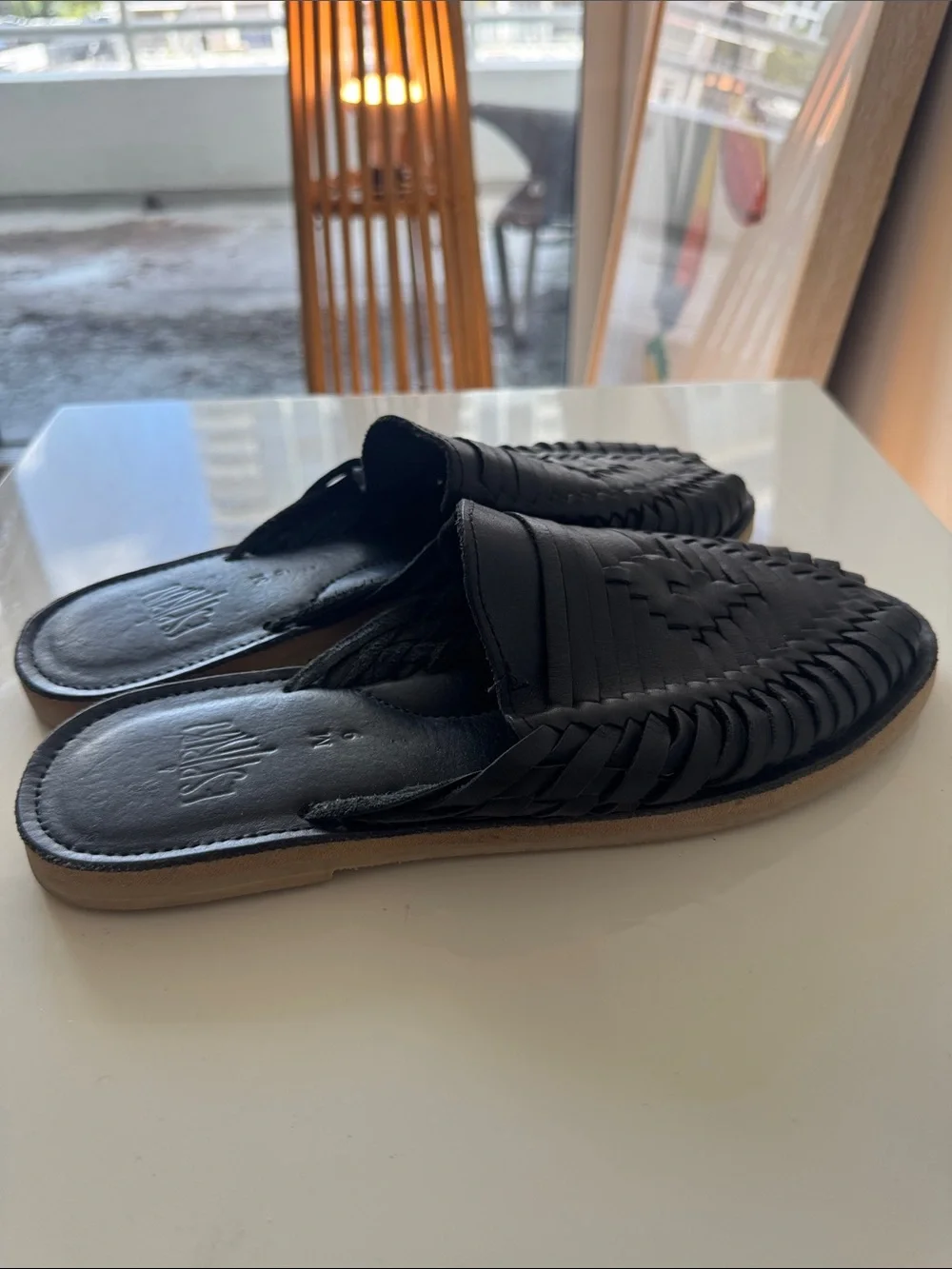 Men's Black Woven Leather Slip-On Huarache Loafer